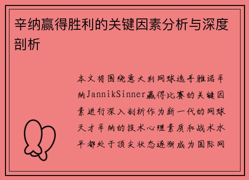 辛纳赢得胜利的关键因素分析与深度剖析